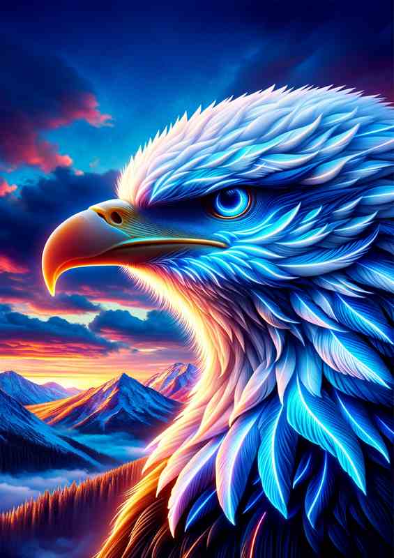 A majestic eagles head, with neon blue and white tones | Poster