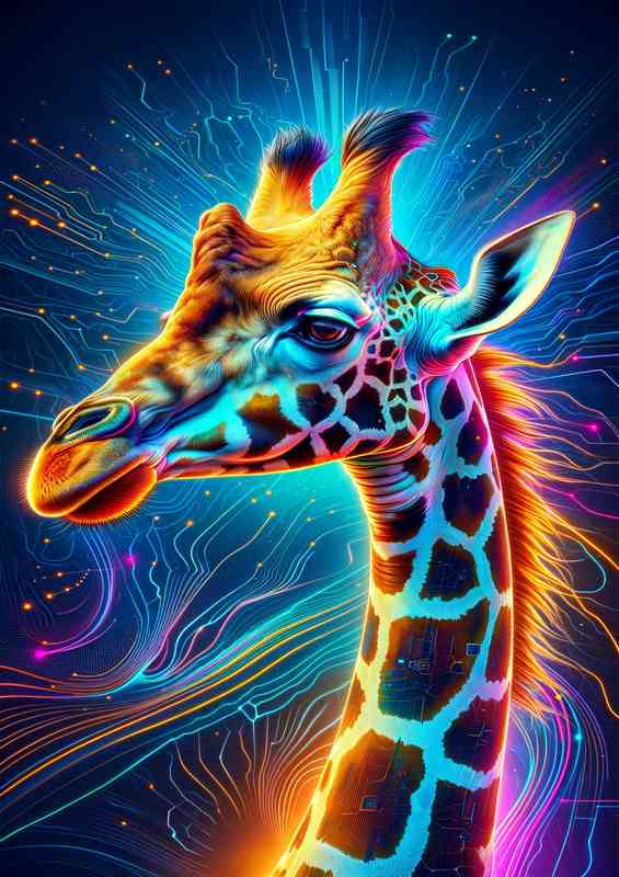 Neon Giraffe Head Art | Di-Bond