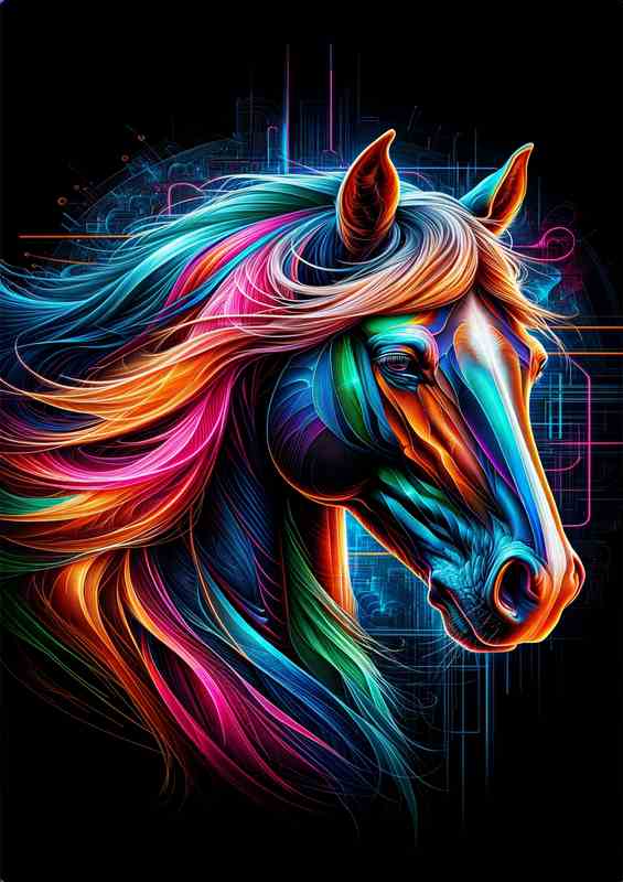 A majestic horses head in neon art strength and beauty | Canvas