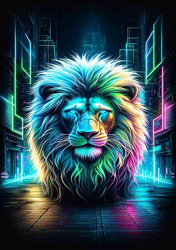 A majestic lion with a neon cyberpunk twist | Poster