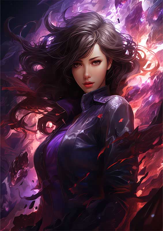 Storm Damsel: Altia Battle Angel in Purple with Dark Hair | Di-Bond