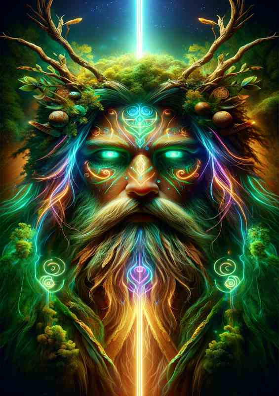 A majestic pagan god enveloped in mystical neon colors | Canvas