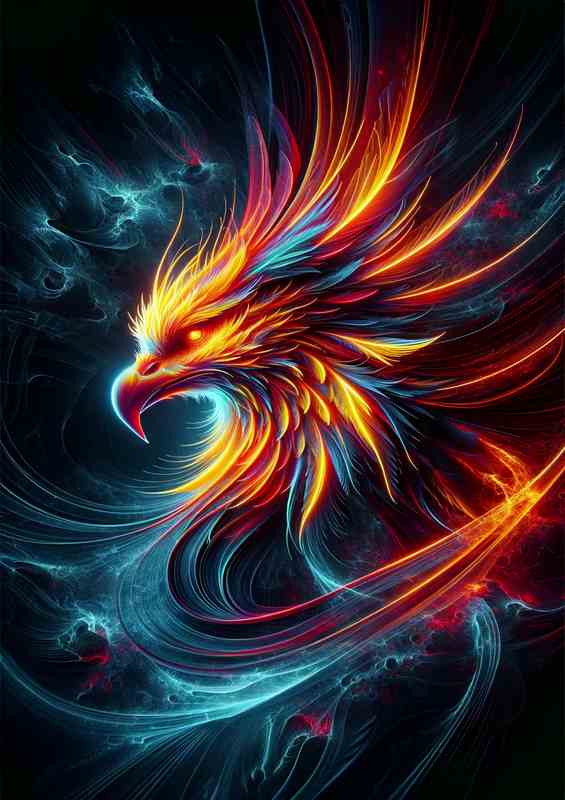 A majestic phoenix head glowing with intense neon colors | Canvas