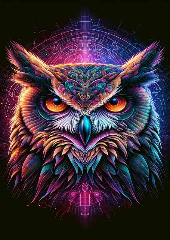 A mysterious owls head in neon digital art style | Canvas