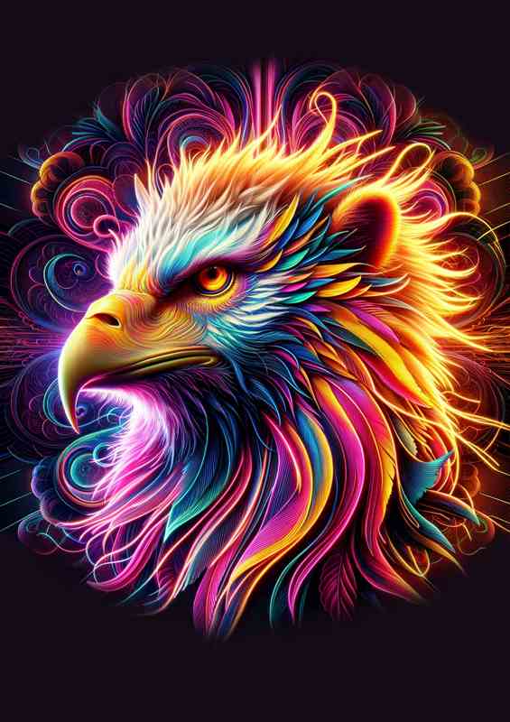 A mystical griffin head radiating with brilliant neon colors | Canvas