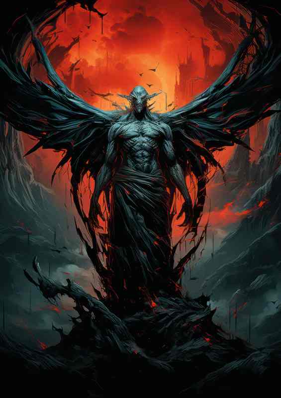 Demon wings and a red moon | Metal Poster