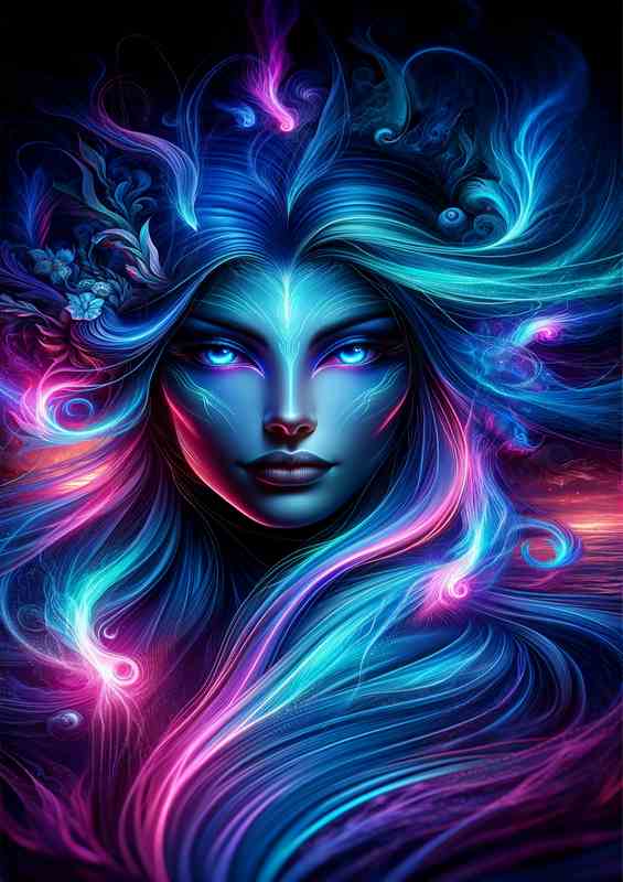 A mythical siren head with surreal neon colors | Poster