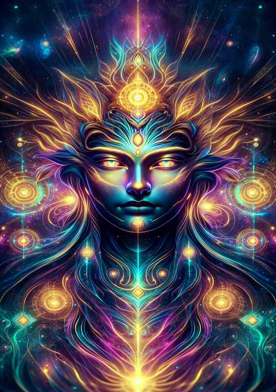 A powerful deity radiating divine energy in neon colors | Di-Bond