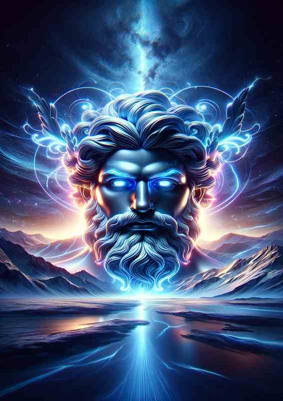 A regal Olympian god shining with luminous neon colors | Metal Poster