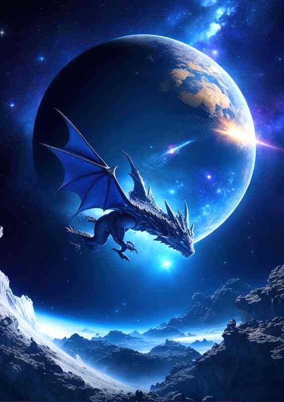 Detailed space scene with the mighty dragon | Metal Poster