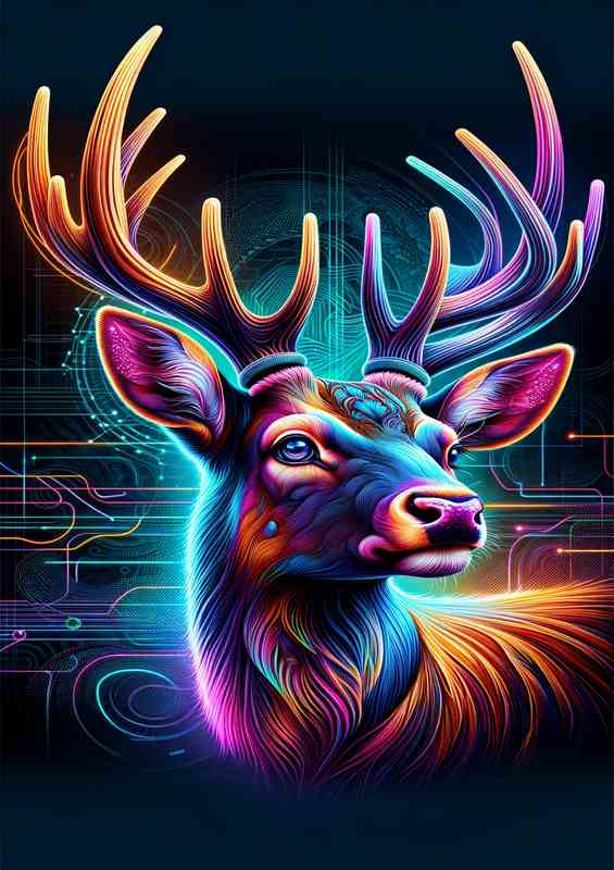 A regal deers head in neon digital art natural grace | Canvas
