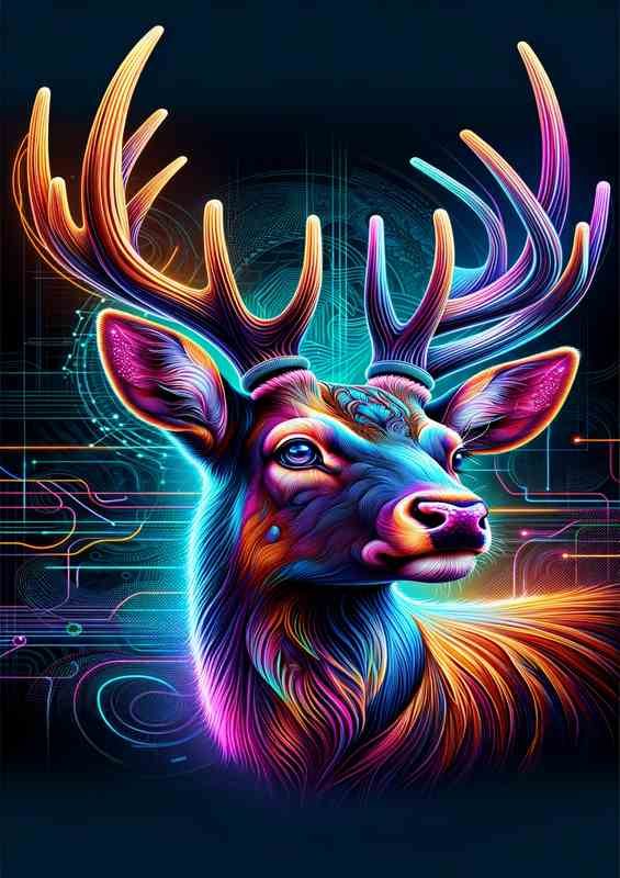A regal deers head in neon digital art natural grace | Di-Bond