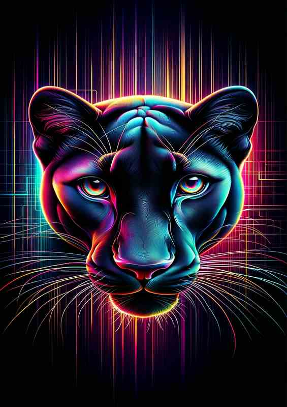 A sleek panther's head in neon mysterious allure | Di-Bond