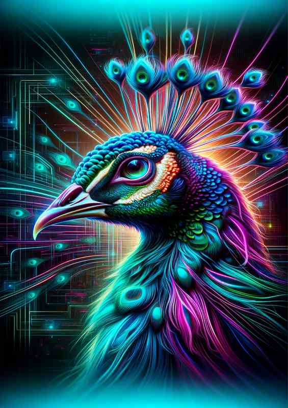 Neon Peacock Metal Art Poster