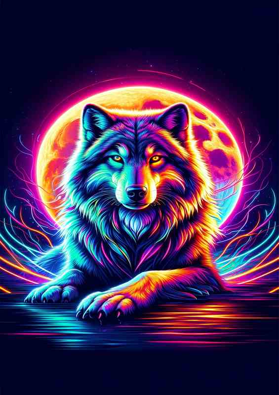 A wolf in ultra high quality with a full moon | Poster