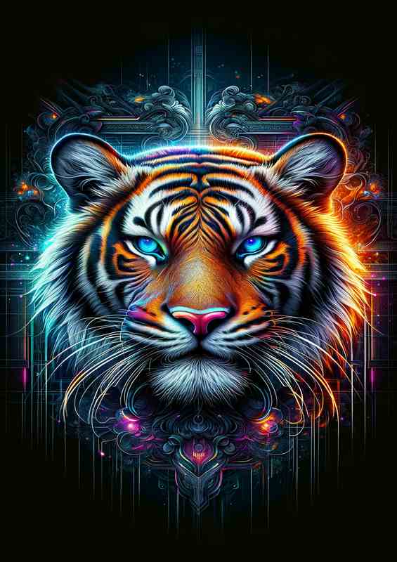 An elegant tigers head in neon art style | Poster
