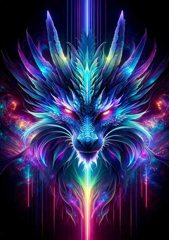 An ethereal dragon head by vibrant neon colors | Canvas