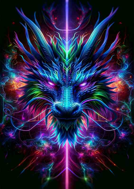 An ethereal dragon head illuminated by vibrant neon colors | Canvas