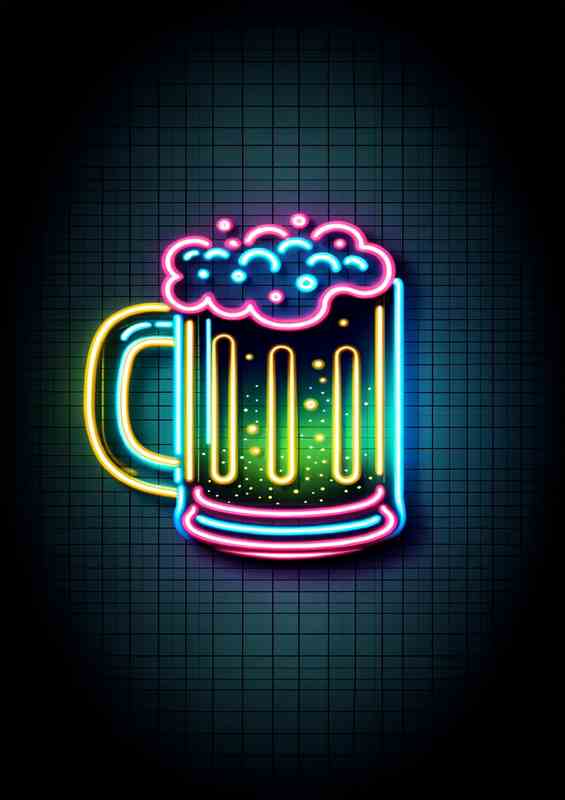 Neon Beer Mug Illustration | Home Bar Poster