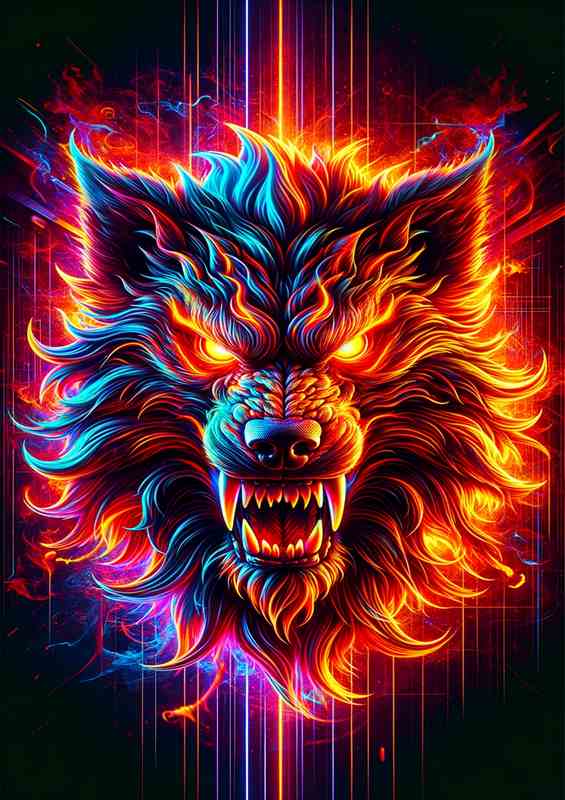 Cerberus head enhanced with vivid neon colors | Canvas