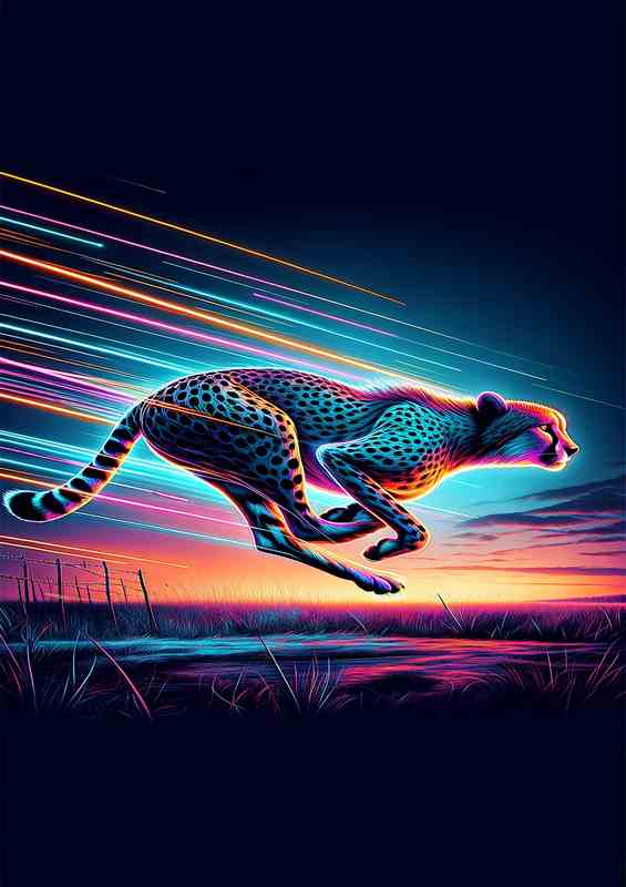 Cheetah Sprint Neon Art Poster