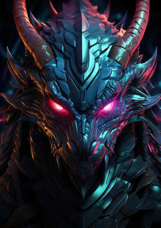 Dragon head in neon style colours | Poster