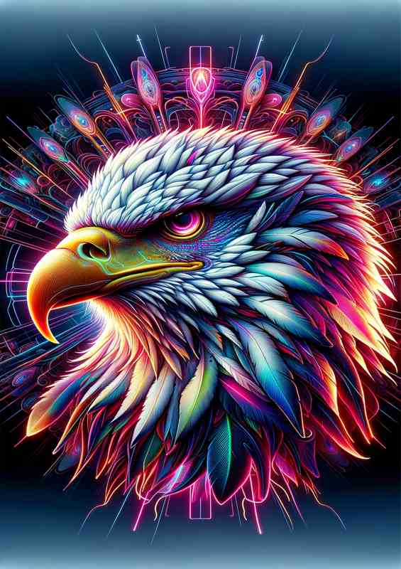 Neon Eagle Gaze & Feathers Poster
