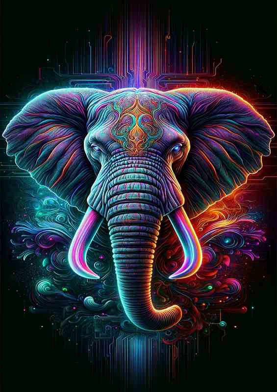 Elephants head in neon art style embodying majesty | Canvas