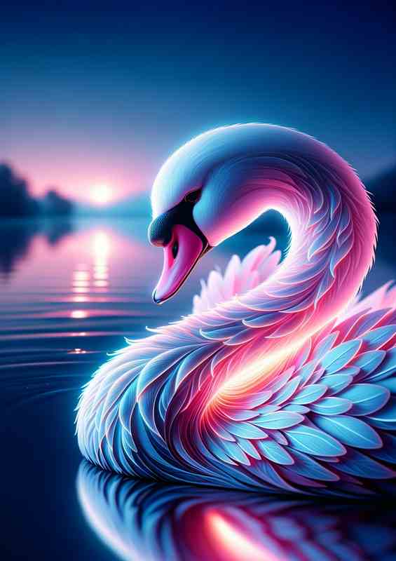 Graceful swans head with neon pink and white tones | Poster