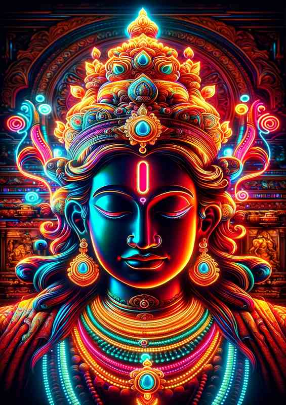 Indian deity illuminated with brilliant neon colors | Di-Bond