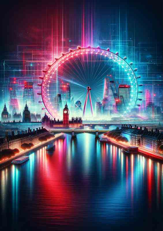 London skyline aglow with radiant neon colors | Poster