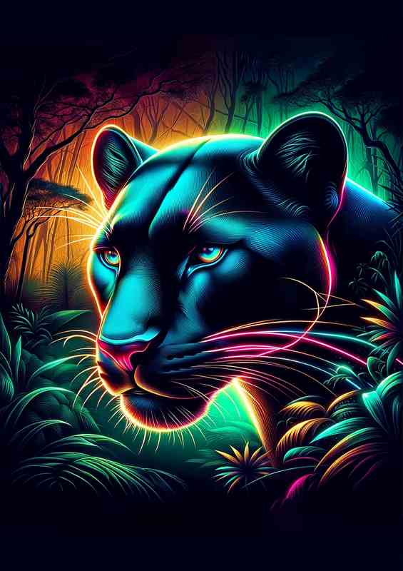 Neon Jungle Panther Poster