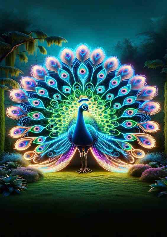 Peacock Feather Neon Art Canvas