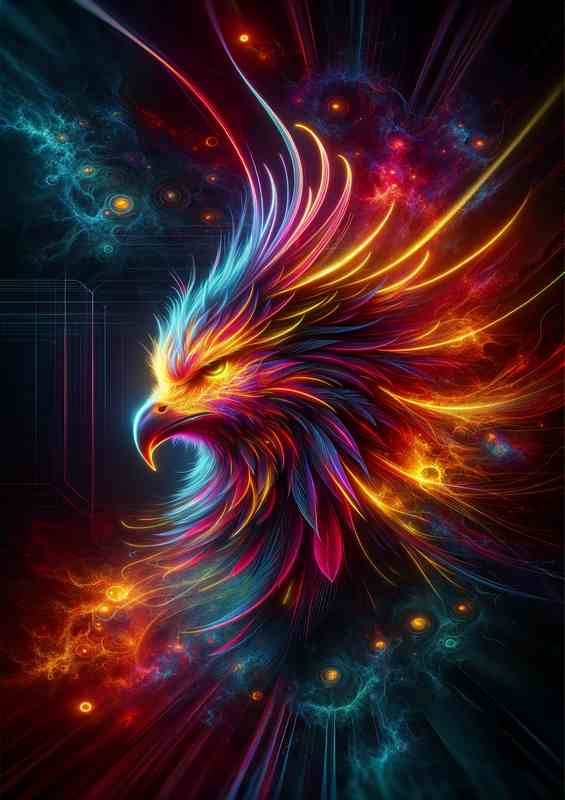 Phoenix head glowing with intense neon colors | Di-Bond