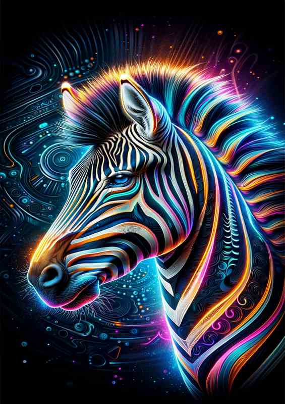 Striking zebras head in neon digital art animals wild beauty | Di-Bond
