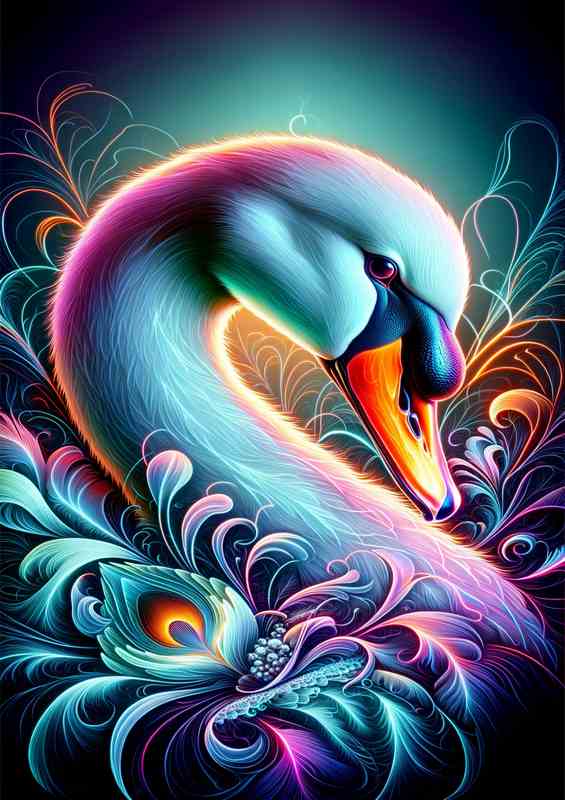 Swans head in neon art embodying the elegance of the bird | Poster