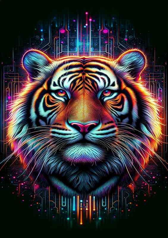 Intense Tiger Gaze | Neon Stripes Poster