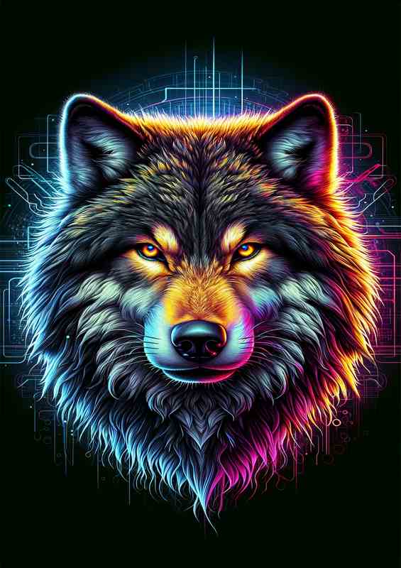 Wolf Head Neon Metal Poster