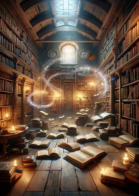 an enchanted bookshop with books | Poster