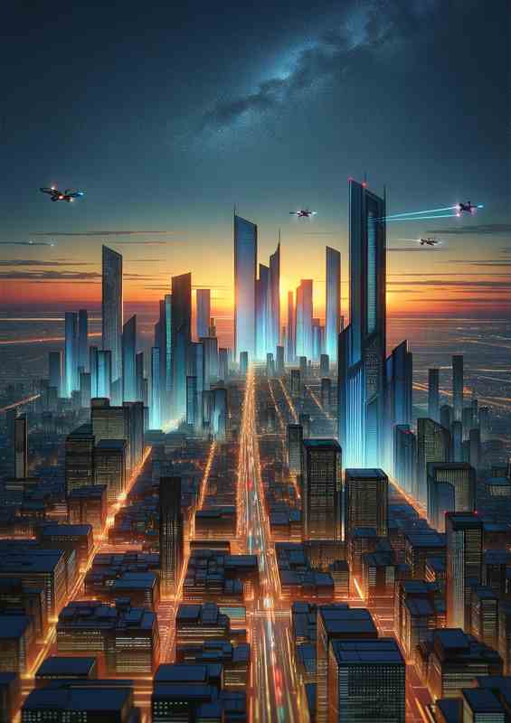 futuristic cityscape at twilight The horizon | Canvas