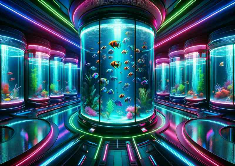 A Futuristic Neon Aquarium with Exotic Fish | Poster
