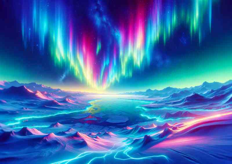 A Neon Aurora over an Icy Tundra | Poster