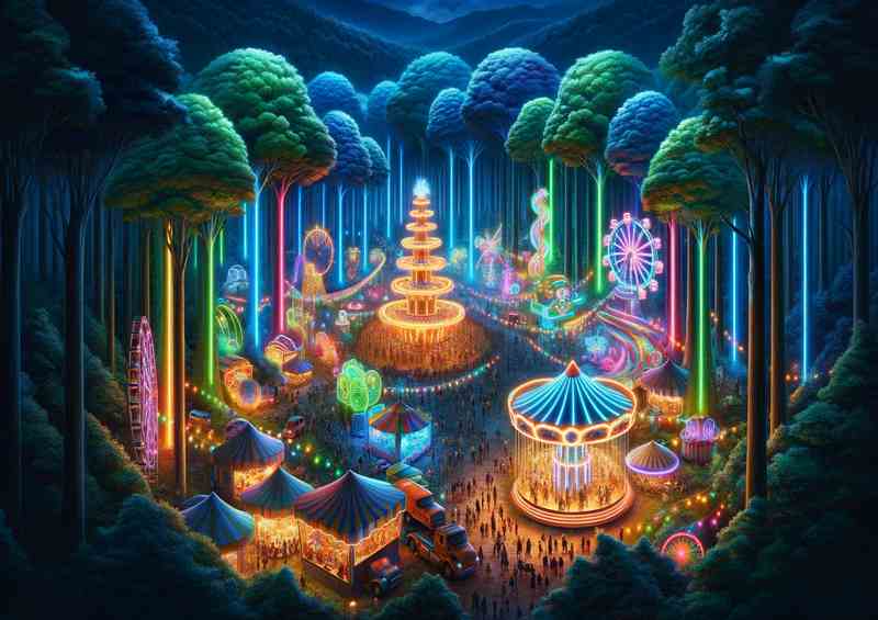 A Neon Carnival in a Fairy Tale Forest transformed | Poster