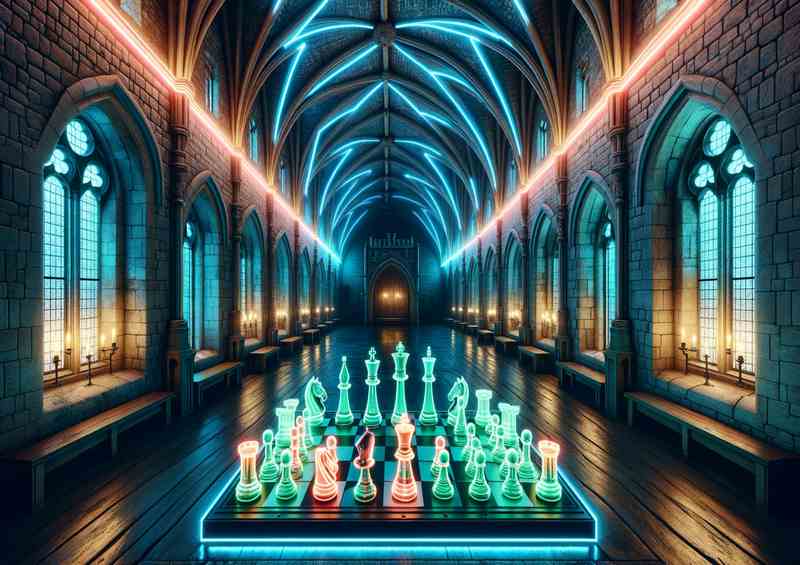 Neon Chess in Medieval Castle | Grand Hall Poster