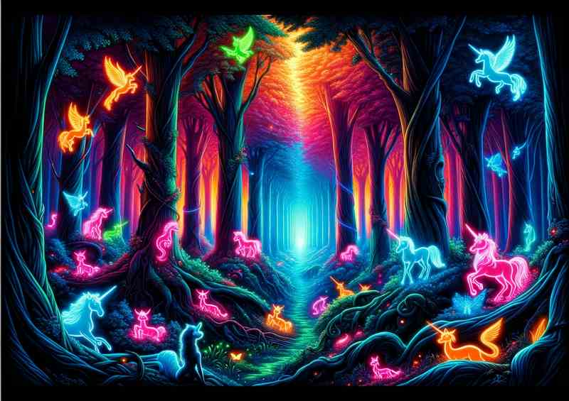 A Neon Enchanted Forest with Mythical Creatures | Di-Bond