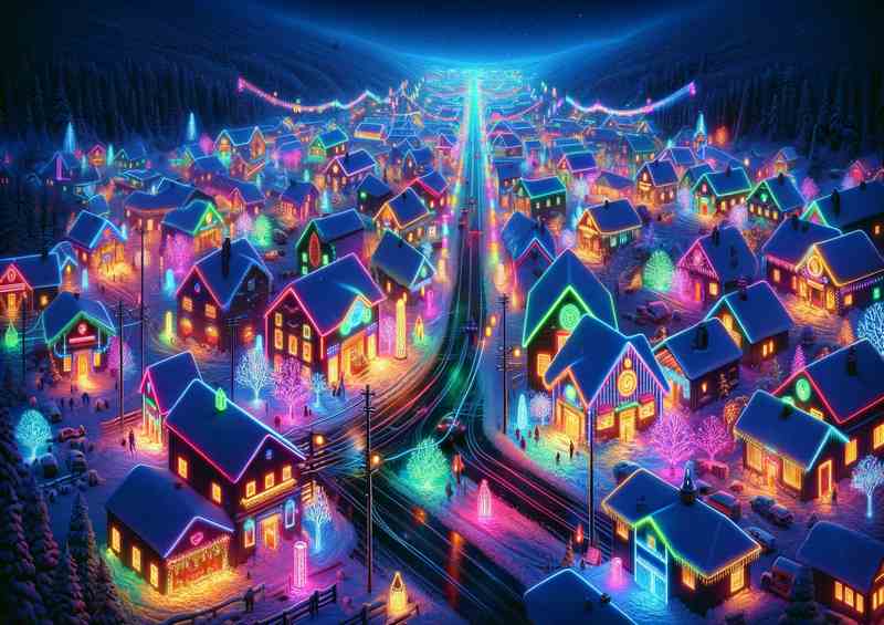 A Neon Festival of Lights in a snowy village | Di-Bond