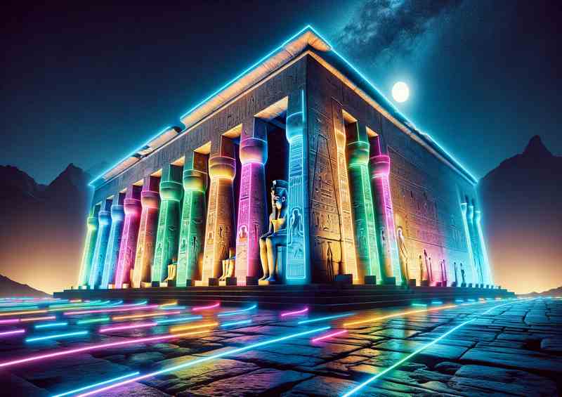 A Neon Lights at an Ancient Egyptian Temple | Canvas
