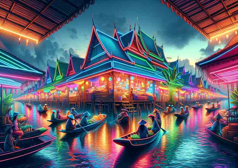 A Neon Lit Floating Market in Southeast Asia | Canvas