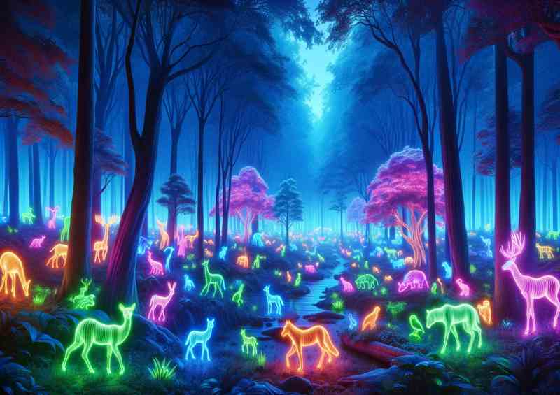 A Neon Wildlife Parade in an Enchanted Forest | Canvas