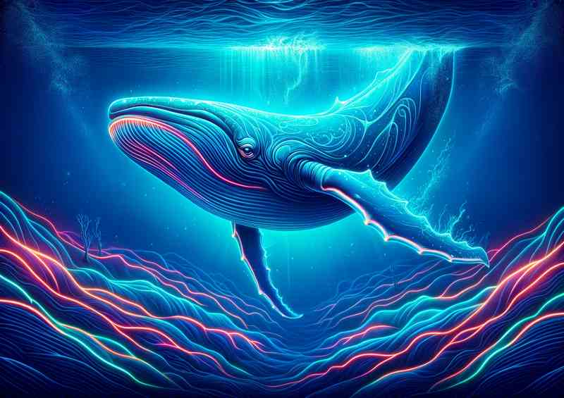 Blue Whale Neon Ocean Poster